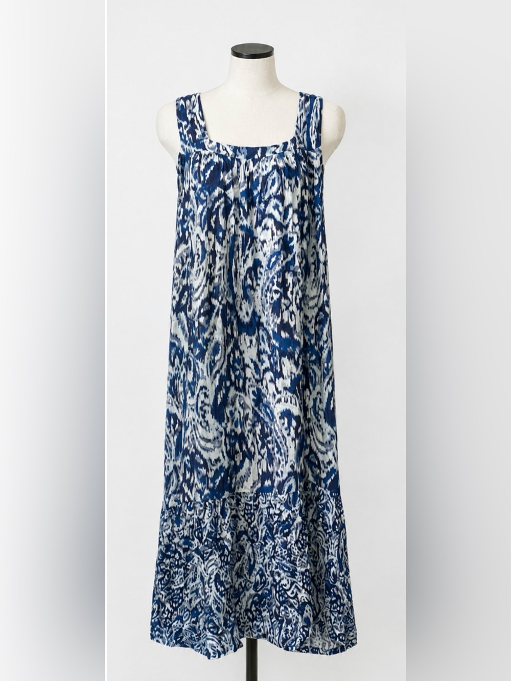 NEW CHICO'S BLUE QUIET TIDE PAISLEY IKAT SHIRRED MAXI TANK DRESS SZ 3 US 16